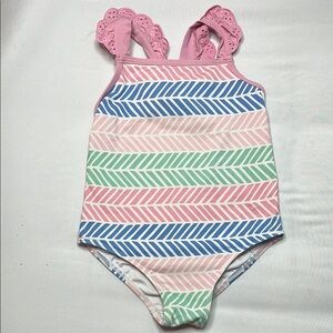 The Beaufort Bonnet Company 3t, Striped Swimsuit with Pink Ruffle Straps